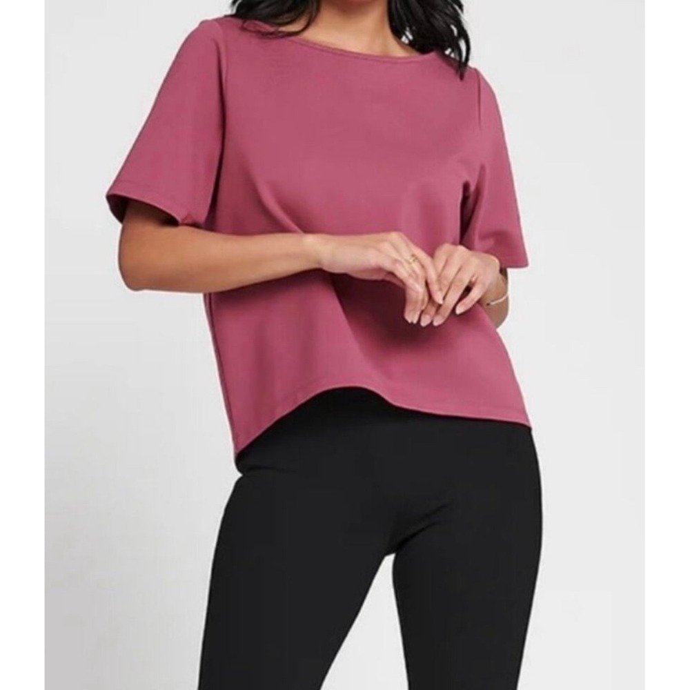 Betabrand Womens XL Top Boxy Boat Neck Short Sleeve Mauve Casual